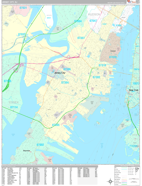 Jersey City City Digital Map Premium Style